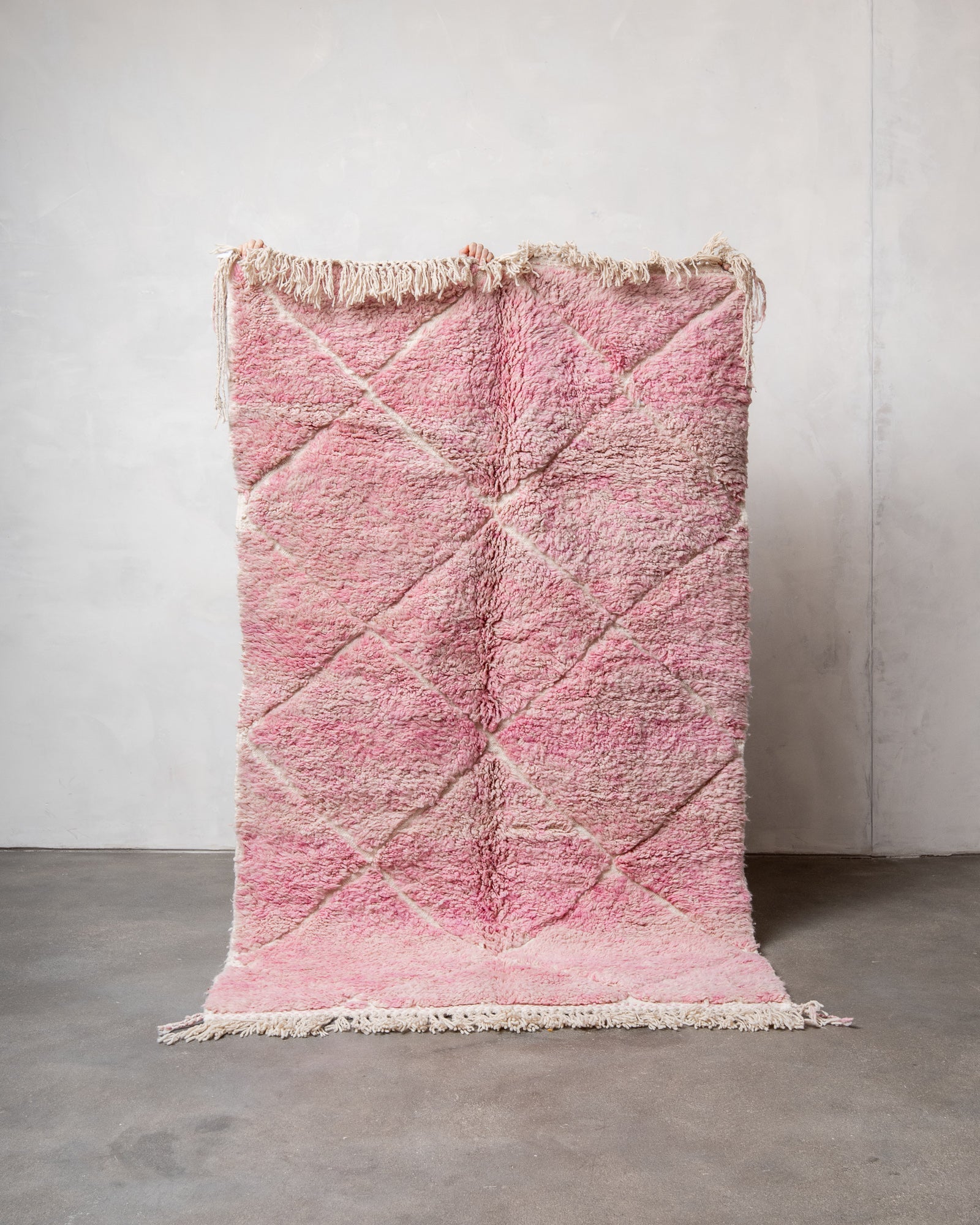 Modern, designer, handcrafted Berber rug from Morocco. Beniourain carpet with beautiful colours and patterns and fluffy wool texture.